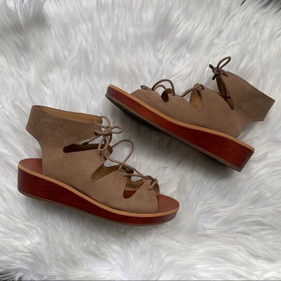 Lucky Brand Hipsta Open Toe Leather Wedge Sandals Tan Brown Size 7.5 - Picture 7 of 11